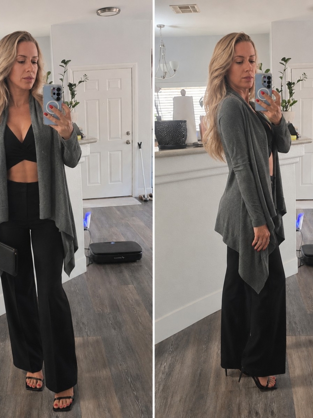 Milano Gray Open-Front Draped Cardigan